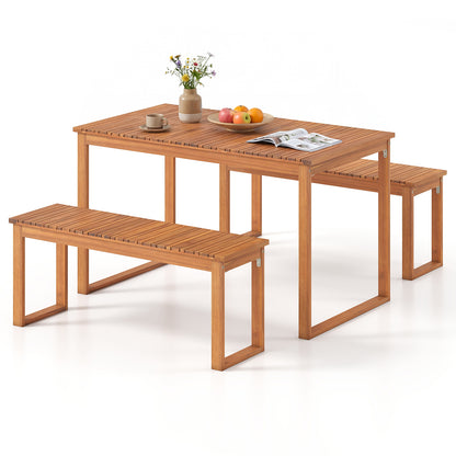 Acacia Wood Outdoor Garden Bench Set of 1/2 with Slatted Seat for Front Porch-Set of 1