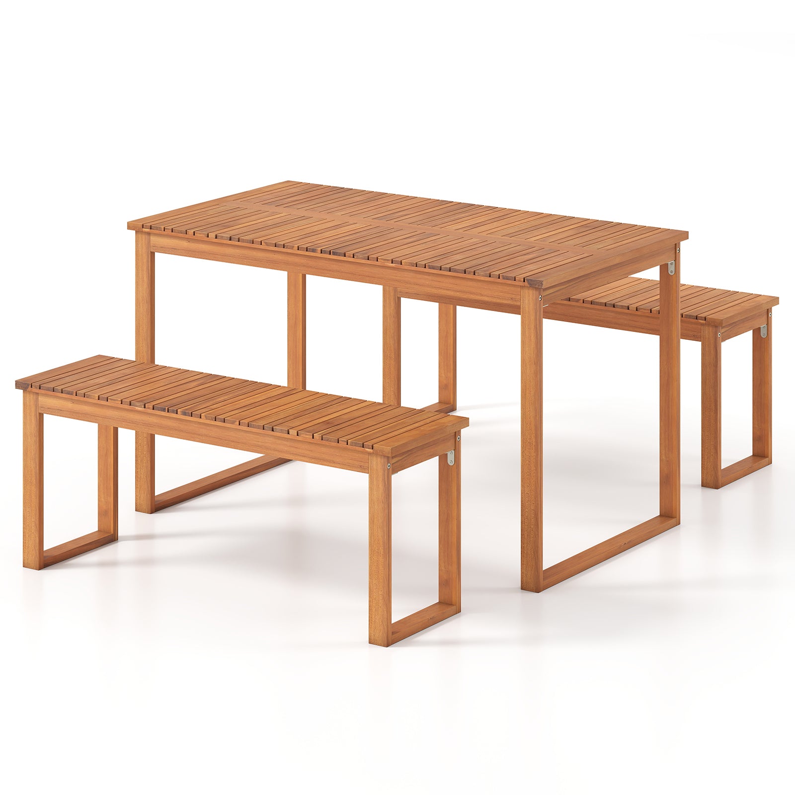 Acacia Wood Outdoor Garden Bench Set of 1/2 with Slatted Seat for Front Porch-Set of 2