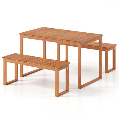 Acacia Wood Outdoor Garden Bench Set of 1/2 with Slatted Seat for Front Porch-Set of 2