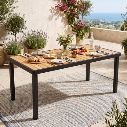 Acacia Wood Outdoor Dining Table with 1.97" Umbrella Hole for 6 People