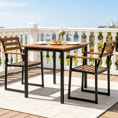 Acacia Wood Outdoor Dining Chairs Set of 2 with Heavy-Duty Metal Frame