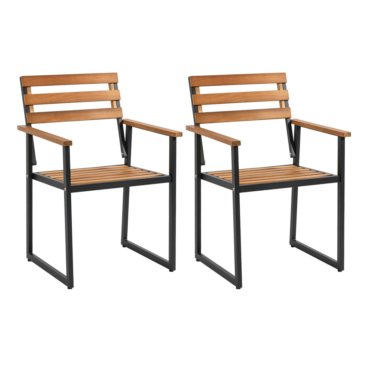 Acacia Wood Outdoor Dining Chairs Set of 2 with Heavy-Duty Metal Frame