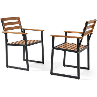 Acacia Wood Outdoor Dining Chairs Set of 2 with Heavy-Duty Metal Frame