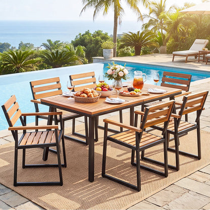Acacia Wood Outdoor Dining Chairs Set of 2 with Heavy-Duty Metal Frame