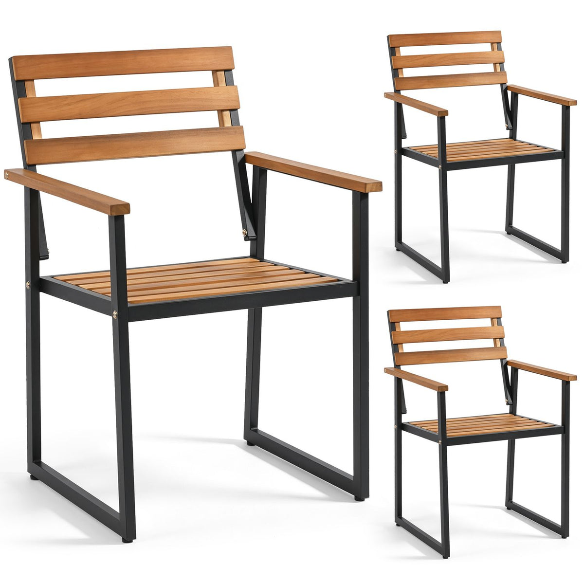 Acacia Wood Outdoor Dining Chairs Set of 2 with Heavy-Duty Metal Frame