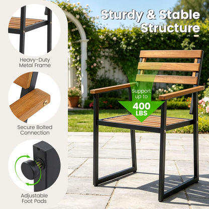 Acacia Wood Outdoor Dining Chairs Set of 2 with Heavy-Duty Metal Frame