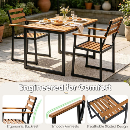 Acacia Wood Outdoor Dining Chairs Set of 2 with Heavy-Duty Metal Frame