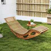 Acacia Wood Patio Rocking Sun Lounger Chaise Lounge with Ergonomic Curved Seat