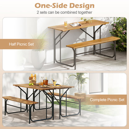 Acacia Wood Patio Table Bench for 2 People One-Side Picnic Table