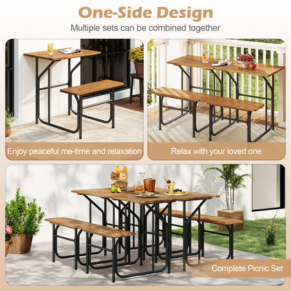 Acacia Wood Patio Table Bench Set One-Side Picnic Table and Seat