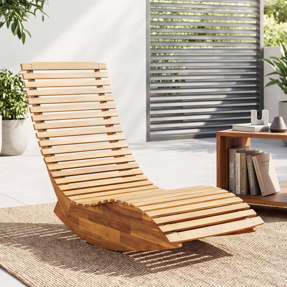 Acacia Wood Rocking Chaise Lounge Chair for Outdoor Patio