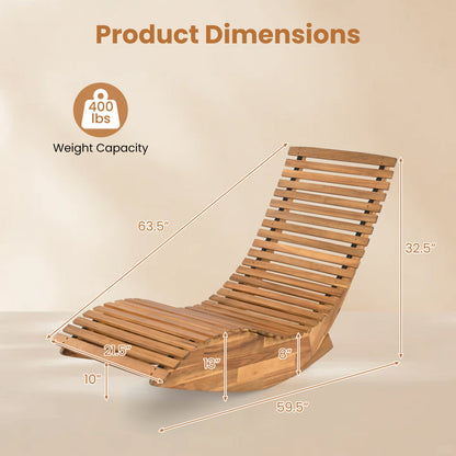 Acacia Wood Rocking Chaise Lounge Chair for Outdoor Patio
