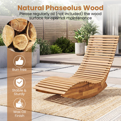 Acacia Wood Rocking Chaise Lounge Chair for Outdoor Patio