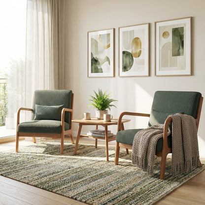 Accent Chair Corduroy Upholstered Lounge Chair with Lumbar Pillow-Green