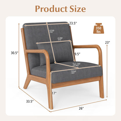 Accent Chair Corduroy Upholstered Lounge Chair with Lumbar Pillow-Gray