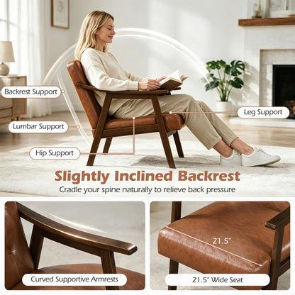 Accent Chair with Inclined Backrest Faux Leather and Soft Cushion for Living Room