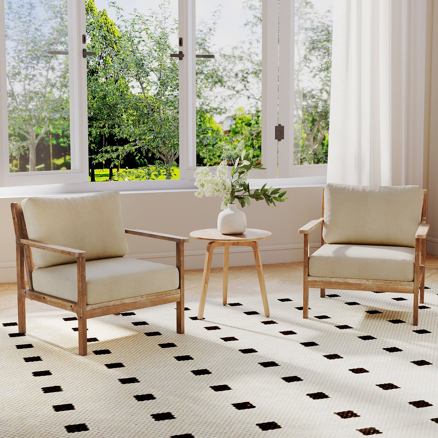 Modern Accent Chair with Solid Rubber Wood Armrests