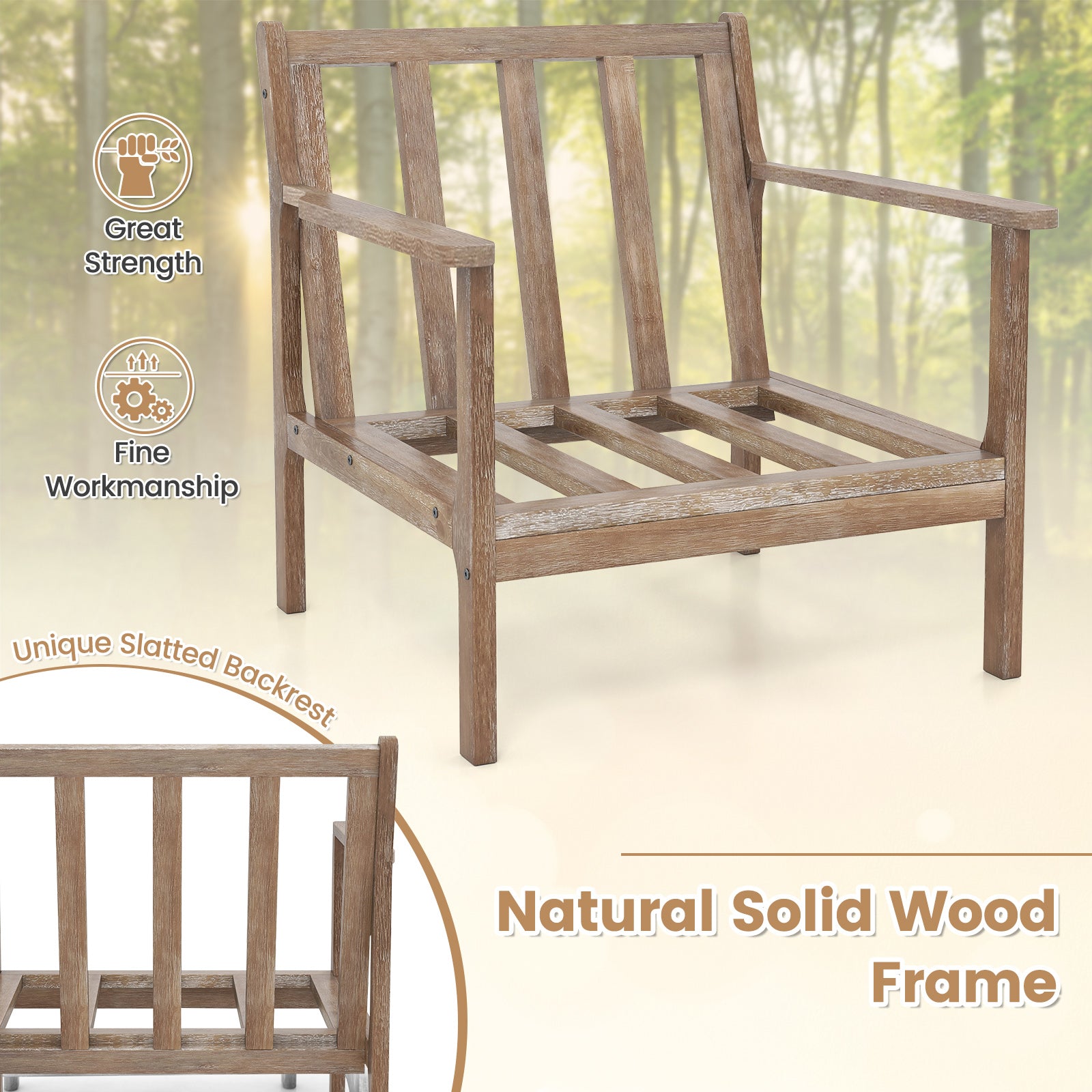 Modern Accent Chair with Solid Rubber Wood Armrests
