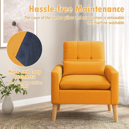 Accent Chair with Lumbar Pillow Natural Rubber Wood Legs Padded Cushions