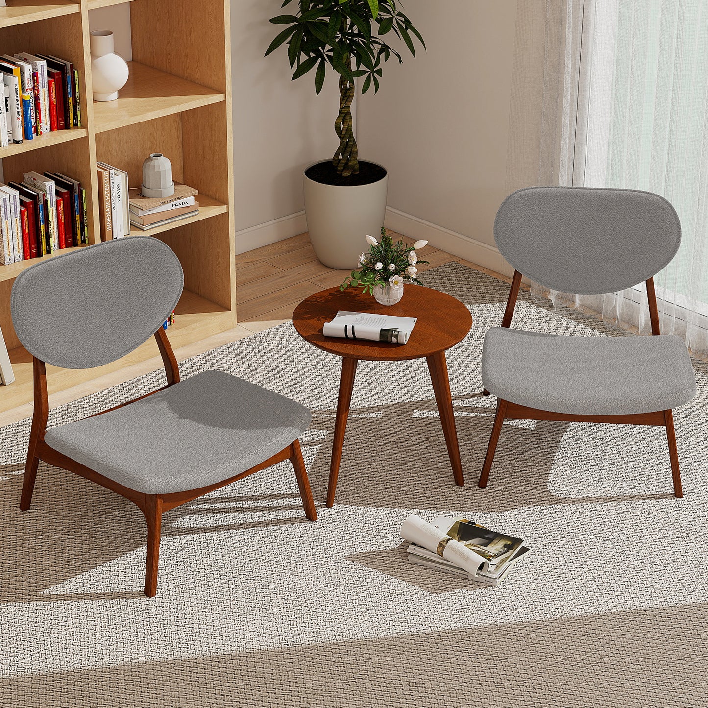 Accent Chairs Set of 2 with Side Table and Solid Wood Frame-Gray