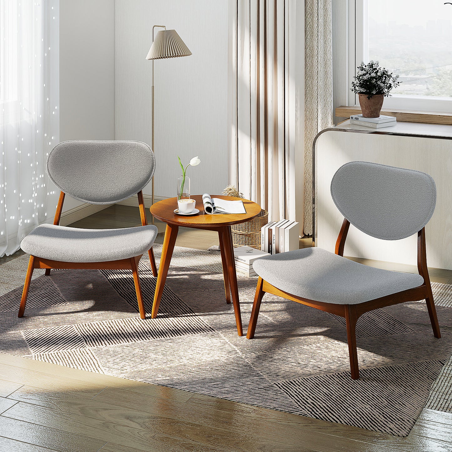 Accent Chairs Set of 2 with Side Table and Solid Wood Frame-Gray