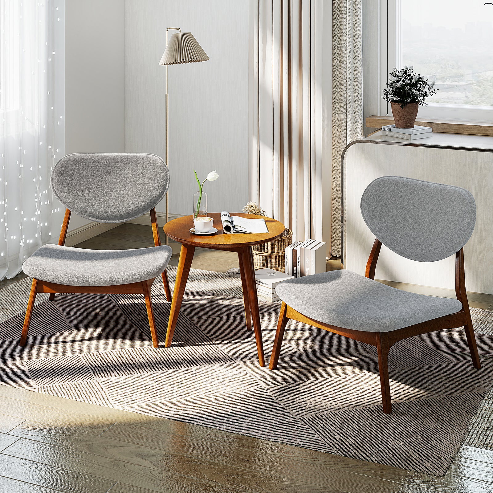 Accent Chairs Set of 2 with Side Table and Solid Wood Frame-Gray