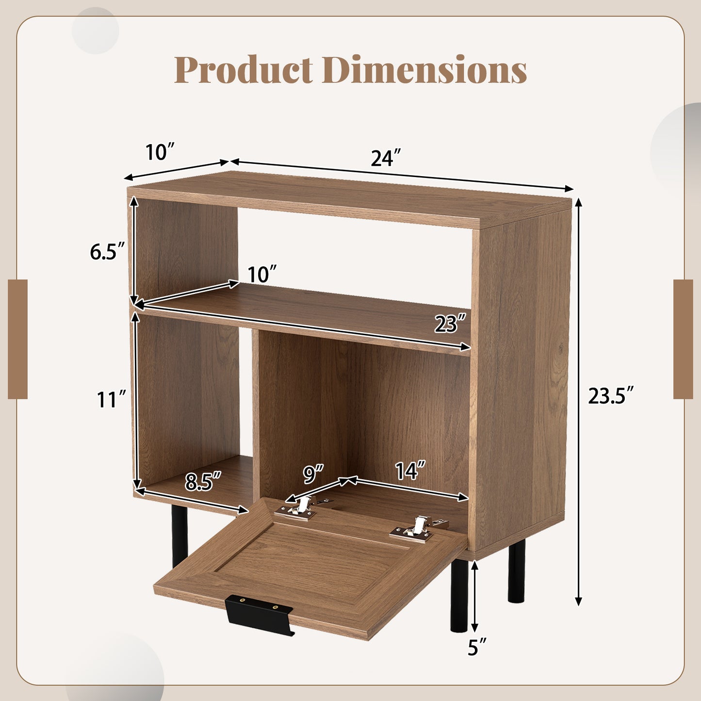 Accent Side End Table with Storage Shelf and Cabinet for Small Space-Natural