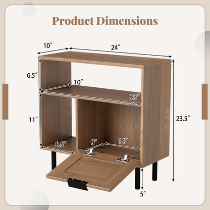 Accent Side End Table with Storage Shelf and Cabinet for Small Space-Natural