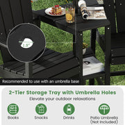 2-Seat Adirondack Chair All-Weather Adirondack Chair with Double Connecting Tray-Black