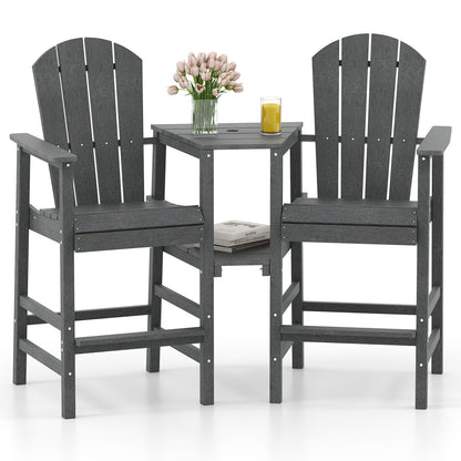 2-Seat Adirondack Chair All-Weather Adirondack Chair with Double Connecting Tray-Black - Gray