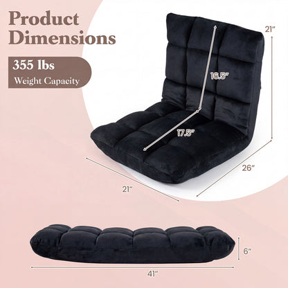 Adjustable 14-position Cushioned Floor Chair-Beige - Black