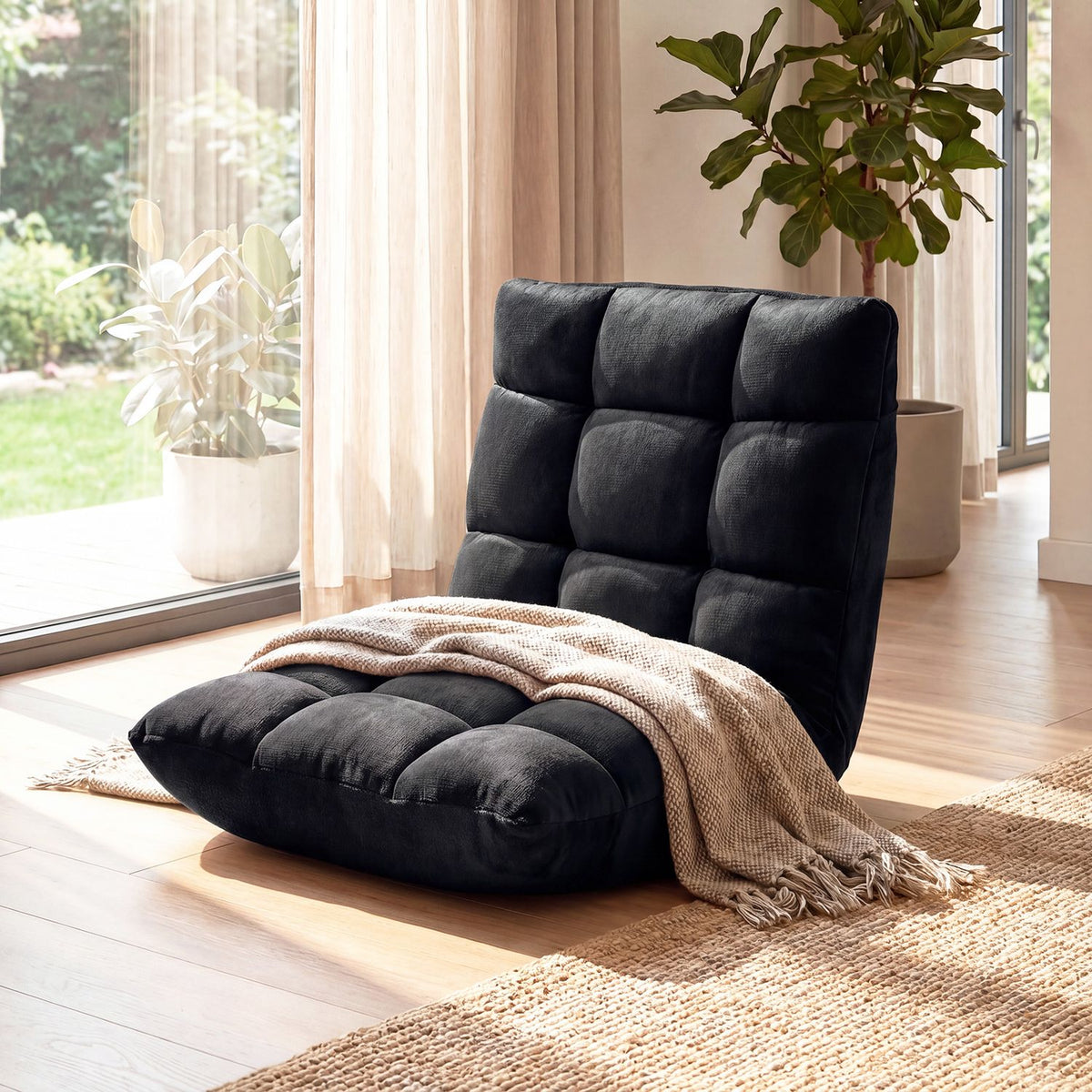Adjustable 14-Position Floor Chair with Soft Flannel Cover and Heavy Duty Metal Support for Adults
