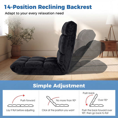 Adjustable 14-Position Floor Chair with Soft Flannel Cover and Heavy Duty Metal Support for Adults