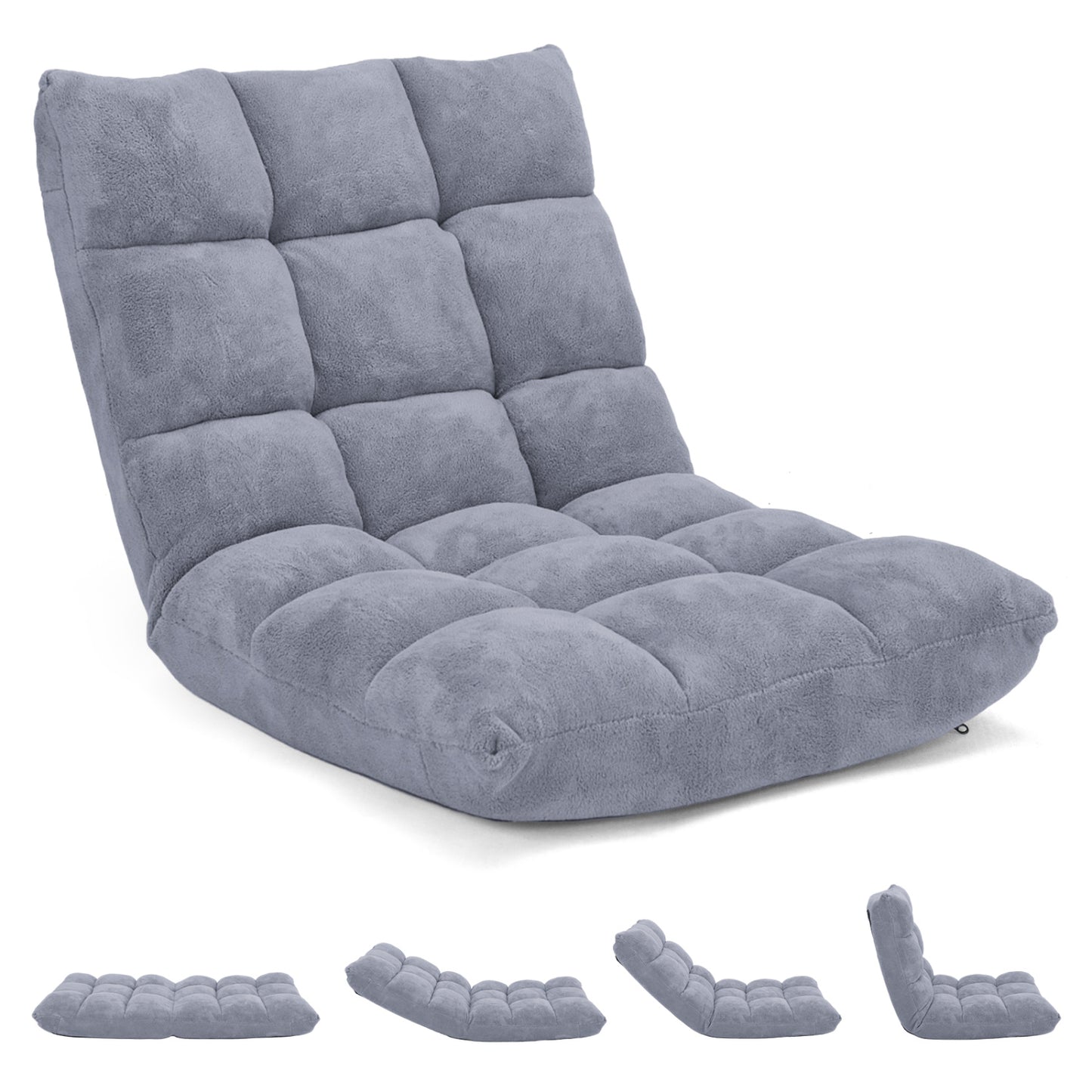 Adjustable 14-position Cushioned Floor Chair-Beige - Gray