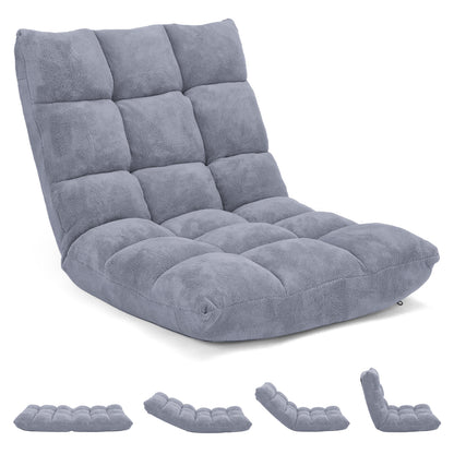Adjustable 14-position Cushioned Floor Chair-Beige - Gray