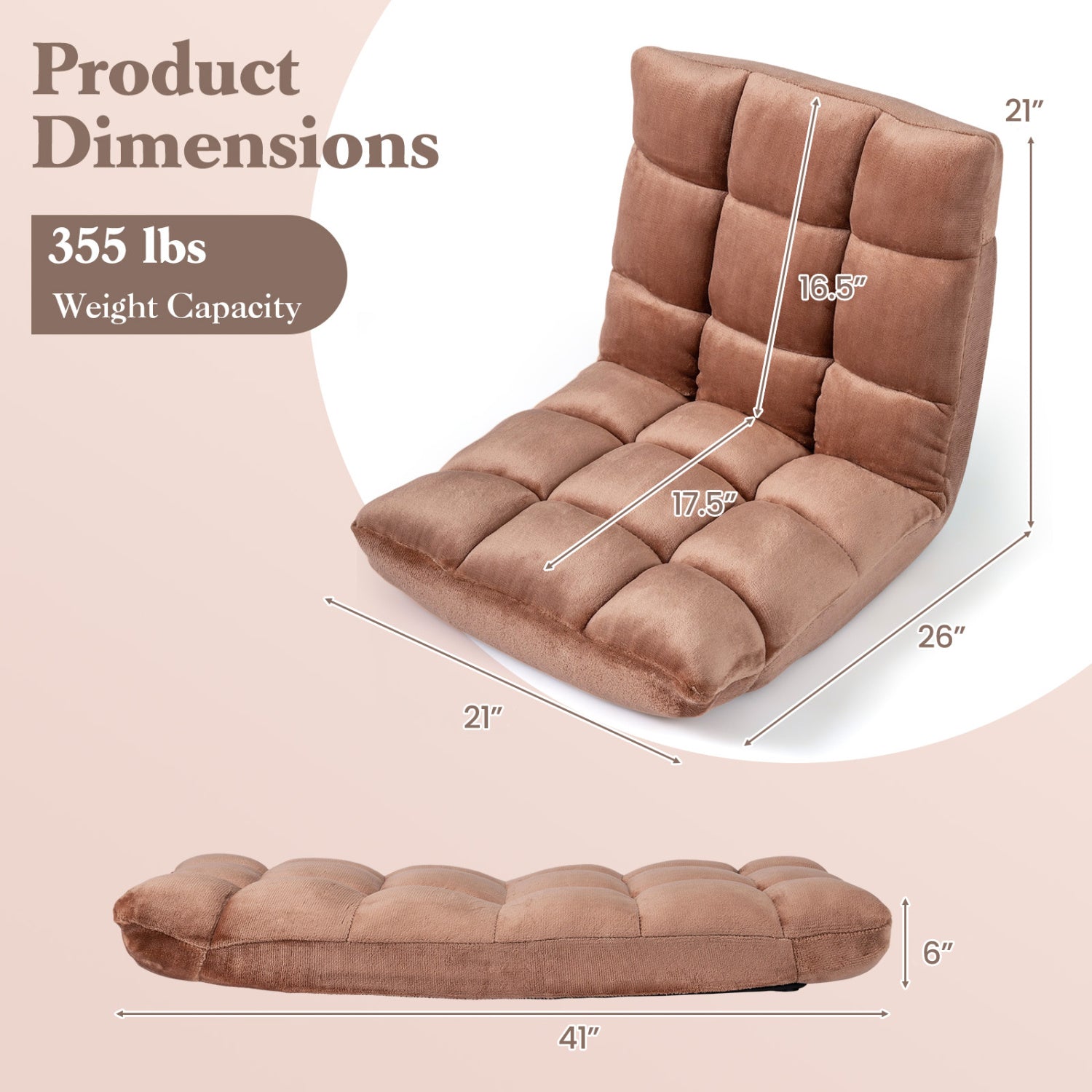 Adjustable 14-position Cushioned Floor Chair-Beige - Beige