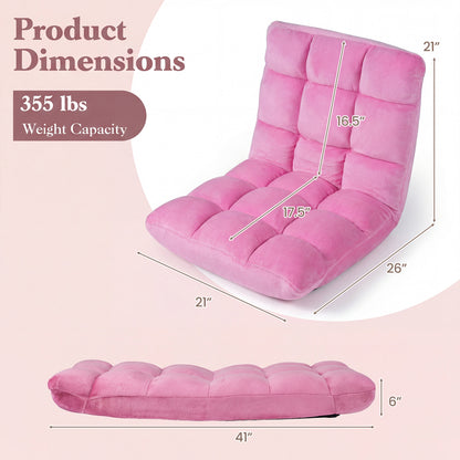 Adjustable 14-position Cushioned Floor Chair-Beige - Pink