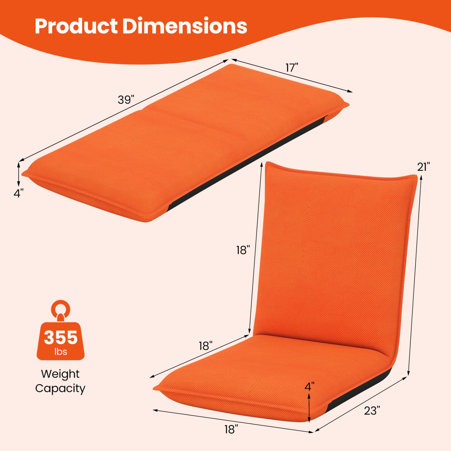 Adjustable Floor Chair with 6 Reclining Positions