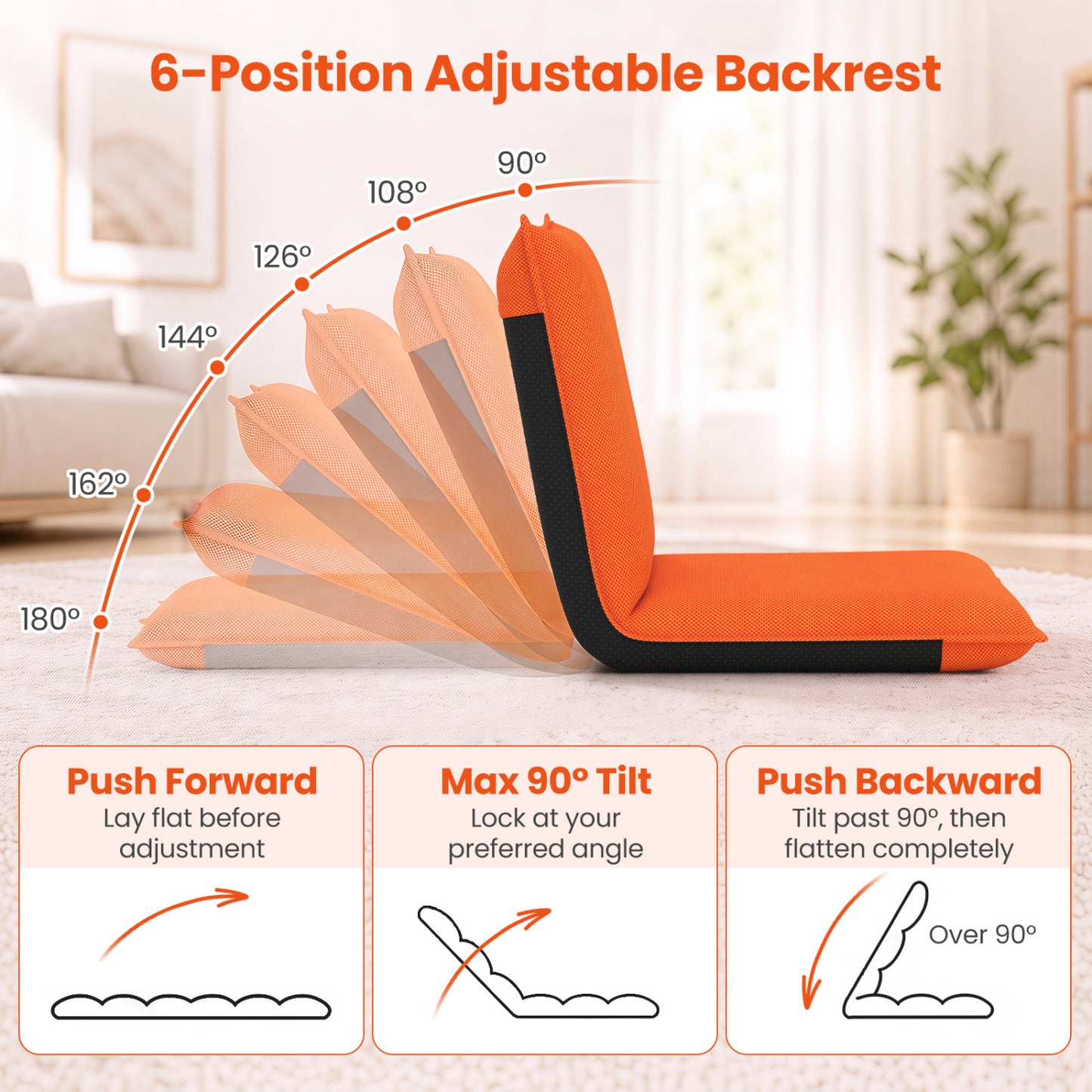 Adjustable Floor Chair with 6 Reclining Positions