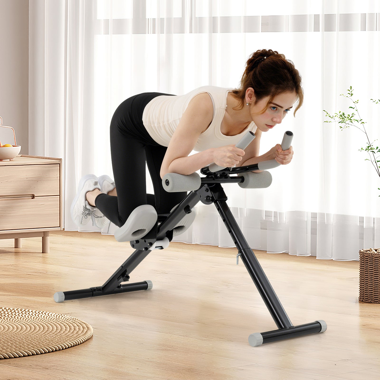 Adjustable Abdominal Trainer Ab Workout Machine Foldable Ab Cruncher-Black