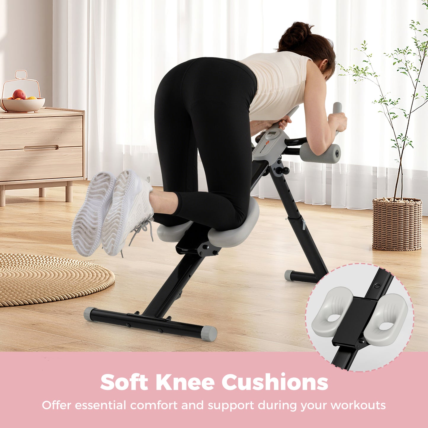 Adjustable Abdominal Trainer Ab Workout Machine Foldable Ab Cruncher-Black