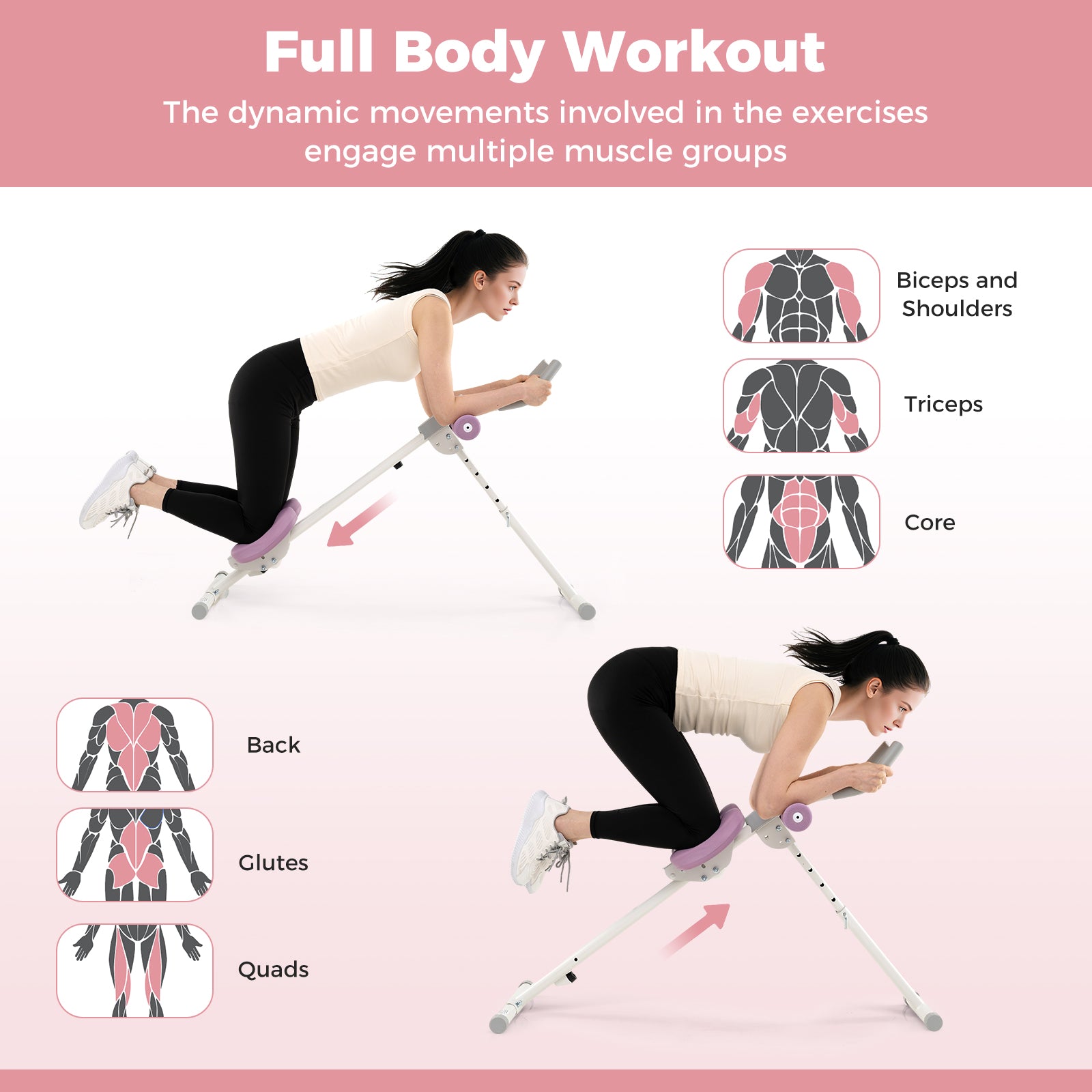 Adjustable Abdominal Trainer Ab Workout Machine Foldable Ab Cruncher-White
