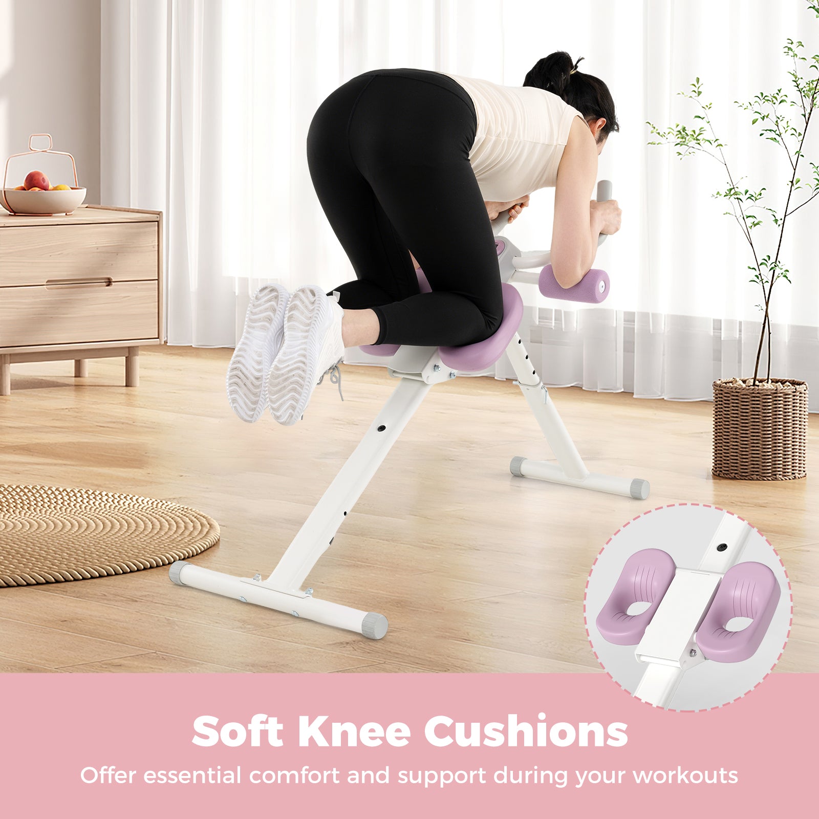Adjustable Abdominal Trainer Ab Workout Machine Foldable Ab Cruncher-White