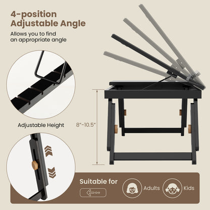Bamboo Laptop Lap Tray with Adjustable Legs and Tilting Heat-dissipation Top
