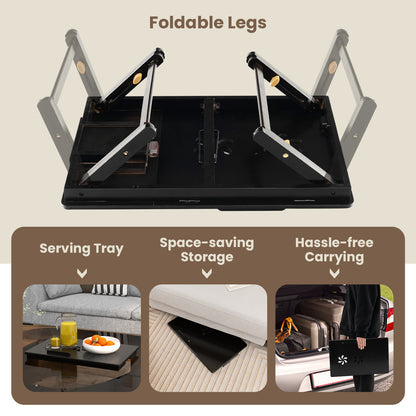 Bamboo Laptop Lap Tray with Adjustable Legs and Tilting Heat-dissipation Top