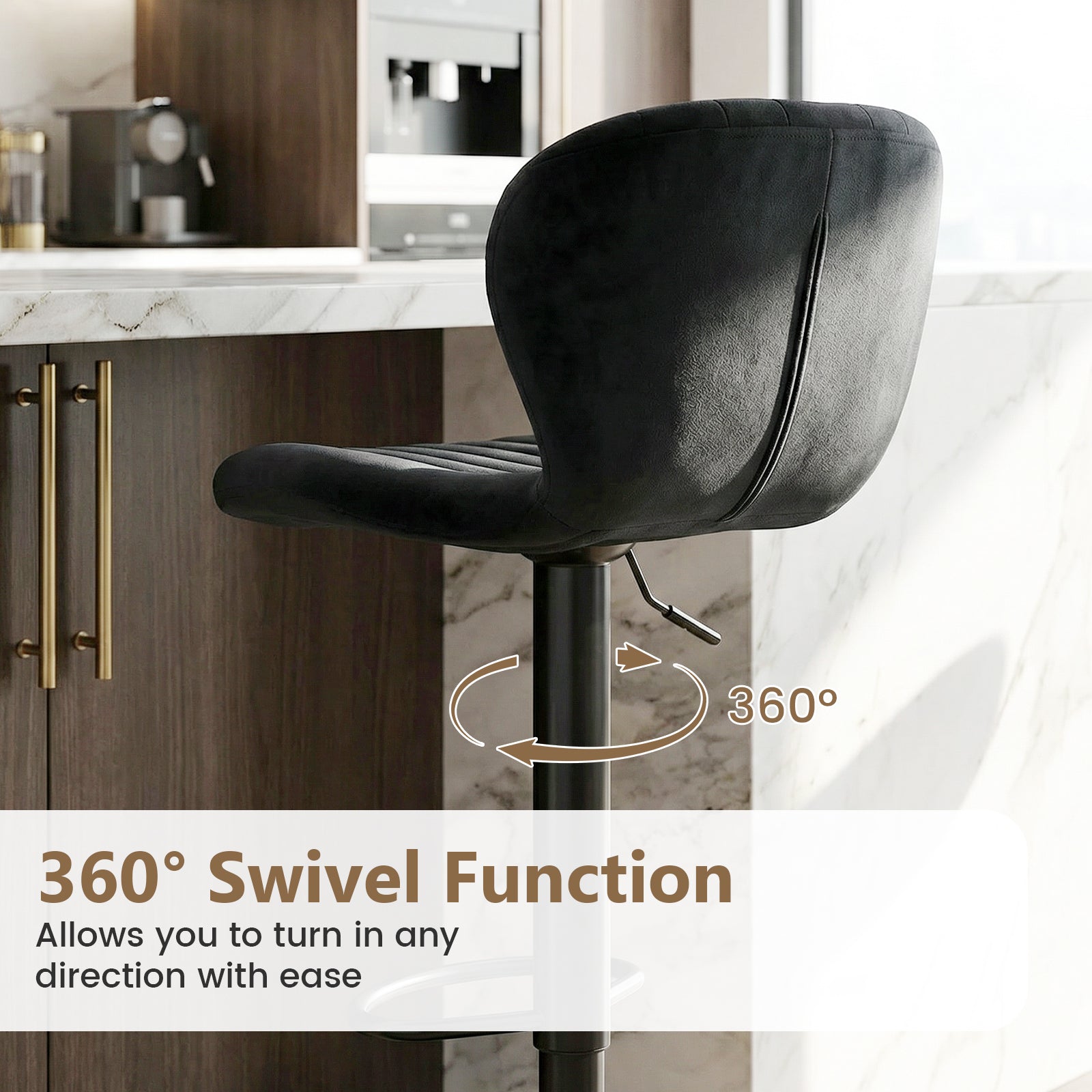 Adjustable Counter Height Chairs Set of 2 with Velvet Upholstered Backrests-Black