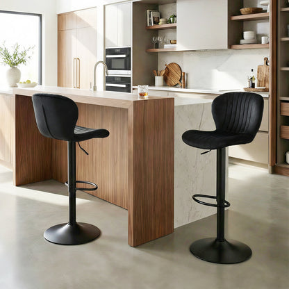Adjustable Counter Height Chairs Set of 2 with Velvet Upholstered Backrests-Black