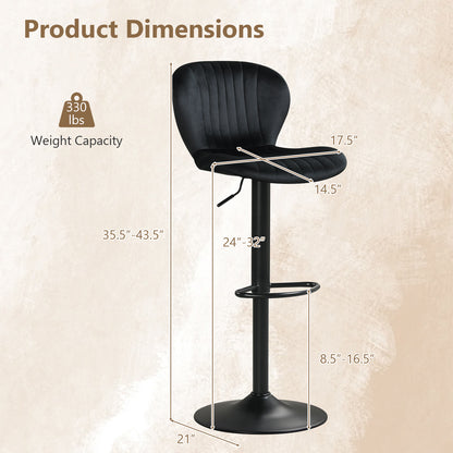 Adjustable Counter Height Chairs Set of 2 with Velvet Upholstered Backrests-Black