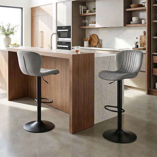 Adjustable Counter Height Chairs Set of 2 with Velvet Upholstered Backrests-Gray