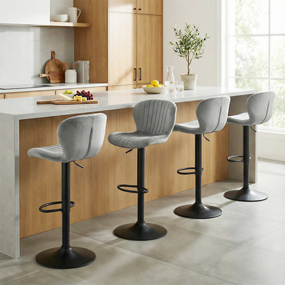 Adjustable Counter Height Chairs Set of 2 with Velvet Upholstered Backrests-Gray